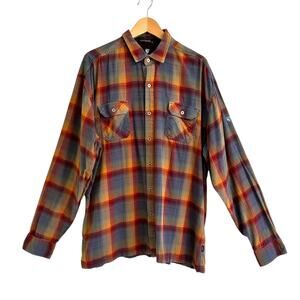 Kuhl Dillingr Flannel Shirt XXXL Kaleidoscope Plaid Blue Orange Outdoors Gorp